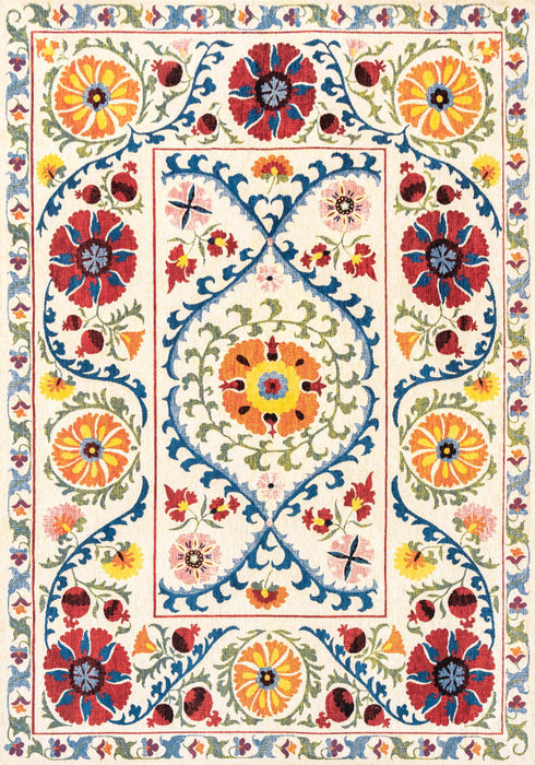 9' X 13' Tribal Washable Area Rug With UV Protection (610049) - Beige / Red / Orange