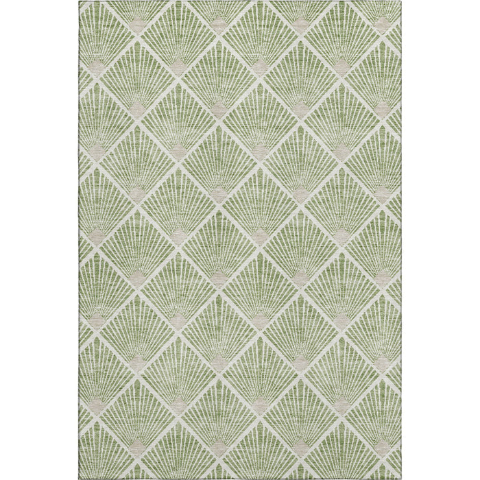 10' X 14' Abstract Geometric Washable Area Rug With UV Protection (672689) - Green / Ivory