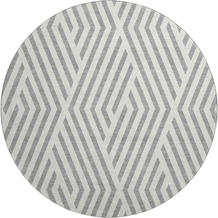8' Geometric Washable Round Rug With UV Protection (648541) - Gray / Ivory