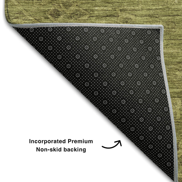 10' X 14' Medallion Washable Area Rug With UV Protection (684630) - Olive Green / Gray
