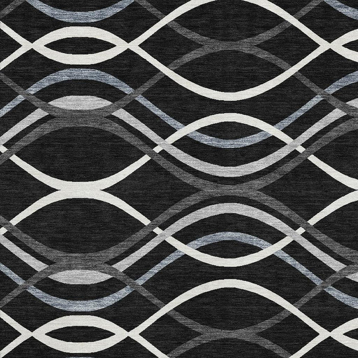 12' X 9' Abstract Washable Area Rug With UV Protection - Black / Gray