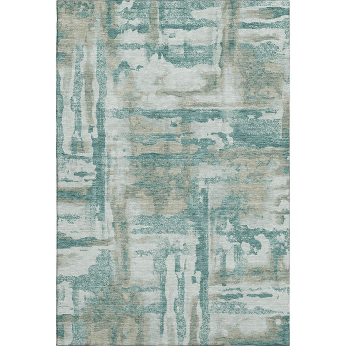 10' X 14' Abstract Washable Area Rug With UV Protection (714661) - Teal / Taupe