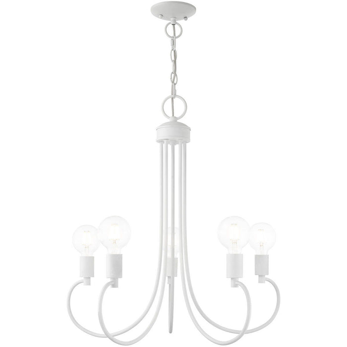 26" Five Light Dimmable Chandelier With Shades - White