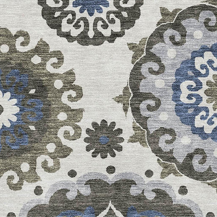 10' X 14' Medallion Washable Area Rug With UV Protection - Pewter