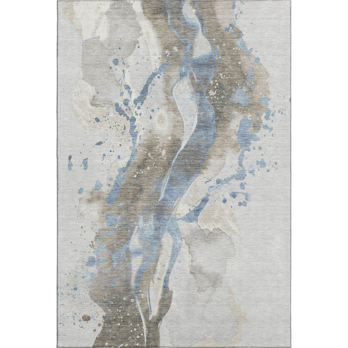 10' X 14' Abstract Washable Area Rug With UV Protection (694230) - Taupe / Blue / Ivory