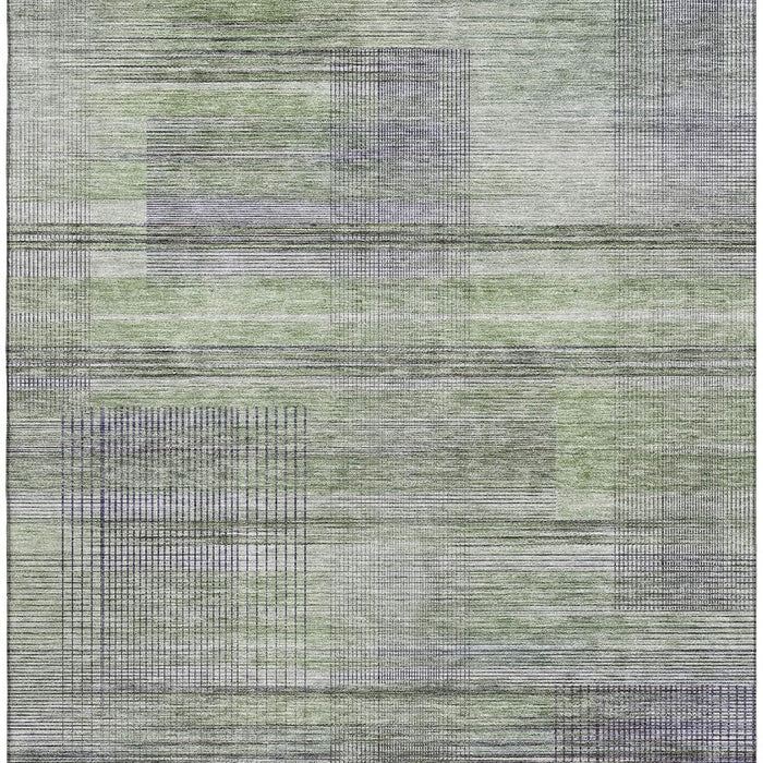10' X 14' Striped Washable Area Rug With UV Protection - Artichoke Green And Gray