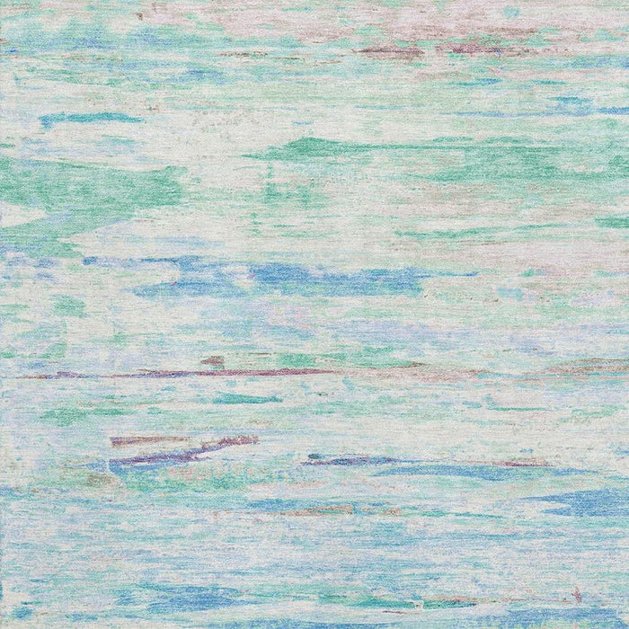 10' X 14' Abstract Washable Area Rug With UV Protection (710154) - Teal / Ivory