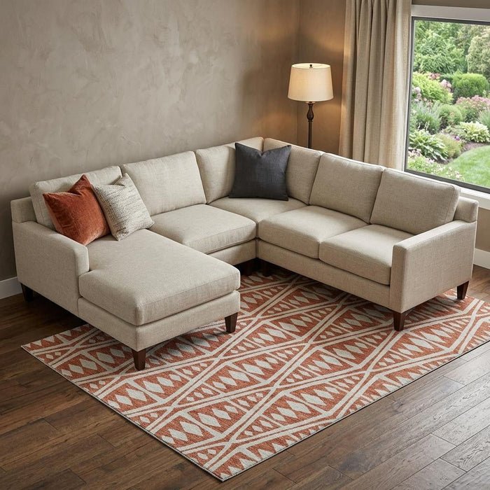 10' X 14' Tribal Washable Area Rug With UV Protection (644886) - Burnt Sienna / Ivory