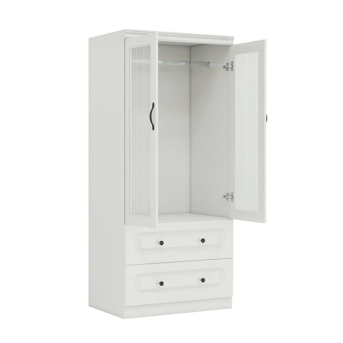 71" Wood Two Door Two Drawer Combo Dresser - White