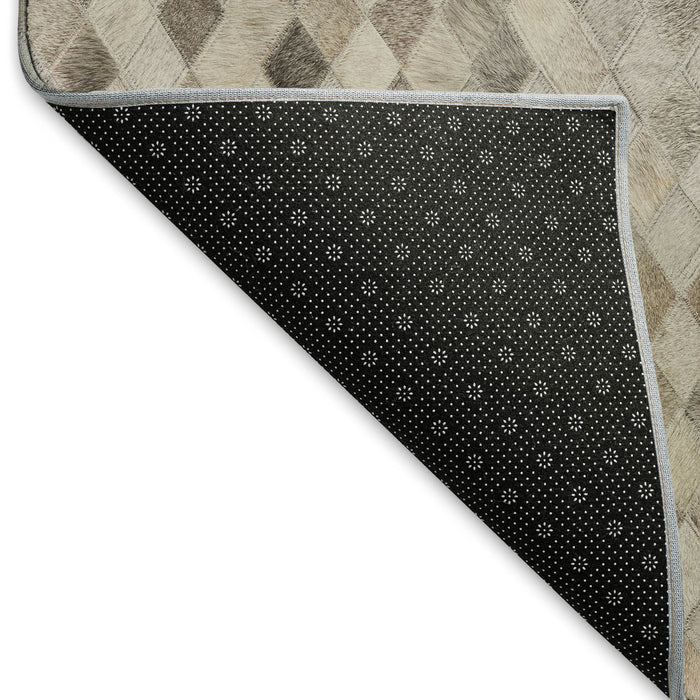 8' Diamond Washable Round Rug With UV Protection (644697) - Gray / Ivory / Beige