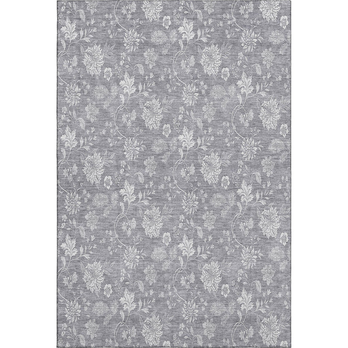 10' X 14' Floral Washable Area Rug With UV Protection (655986) - Gray / Ivory