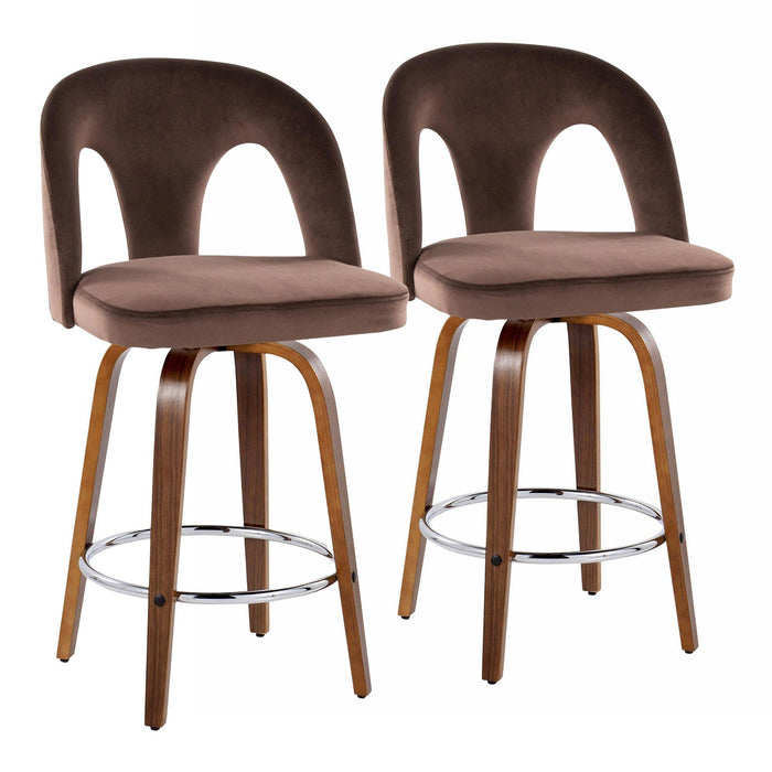 Ava - Upholstered Fixed-Height Barstool (Set of 2) - Walnut Wood Base