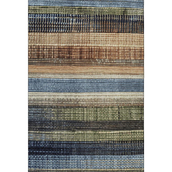 10' X 14' Striped Washable Area Rug With UV Protection (706451) - Blue / Brown / Green