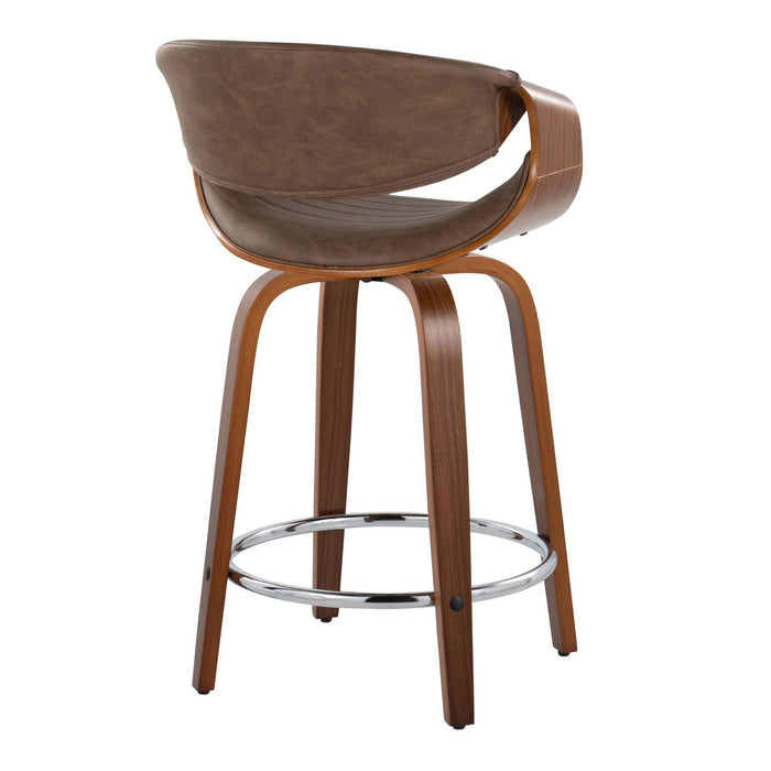 Symphony - 24" Fixed-Height Counter Stool With Swivel And Round Chrome Metal Footrest (Set of 2) - Walnut Wood