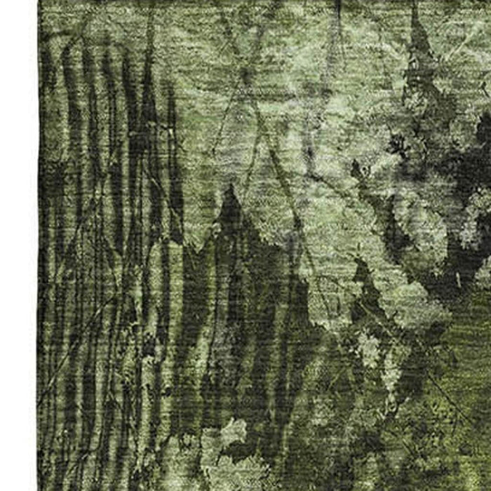 9' X 12' Floral Washable Area Rug With UV Protection (649071) - Green / Ivory