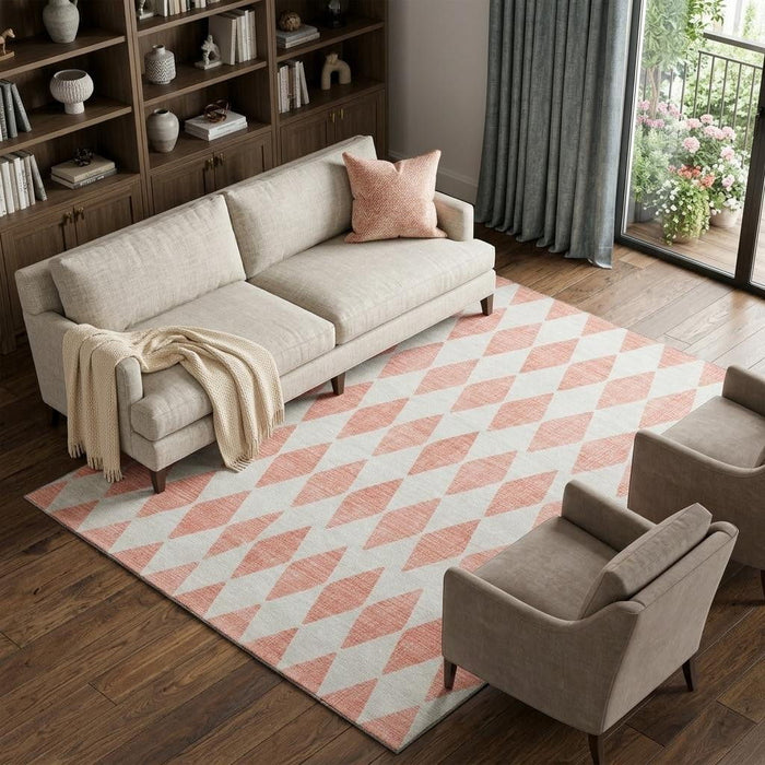 8' X 10' Diamond Washable Area Rug With UV Protection (650114) - Salmon / Ivory