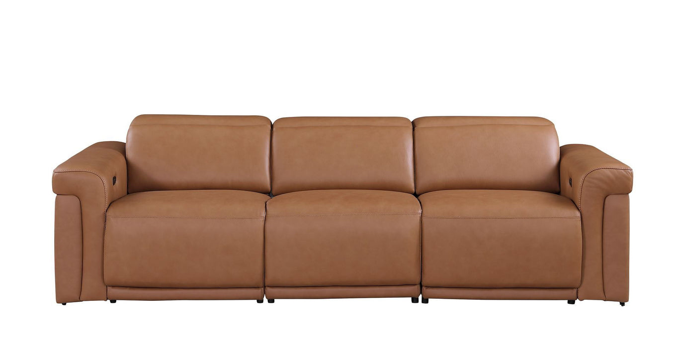 Top Grain Leather Reclining Metal USB Sofa (720358) - Chestnut