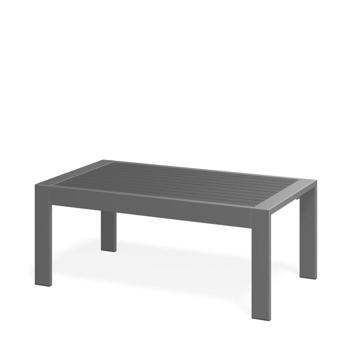 Giga all-weather outdoor coffee table with wood-look top, featuring a sturdy frame and spacious surface for outdoor seating areas.