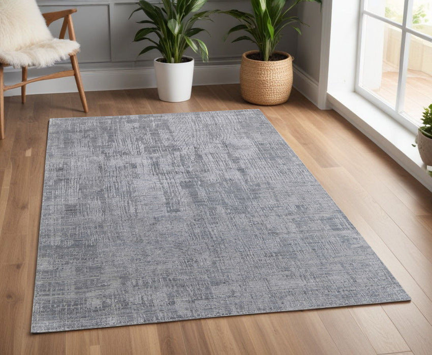 4' x 6' Abstract Hand Woven Worn Faded Area Rug - Light Blue And Silver