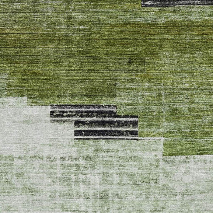 10' X 14' Geometric Washable Area Rug With UV Protection (704933) - Fern Green / Gray