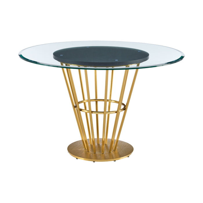 48" Glass And Stainless Steel Pedestal Base Round Top Dining Table - Brown