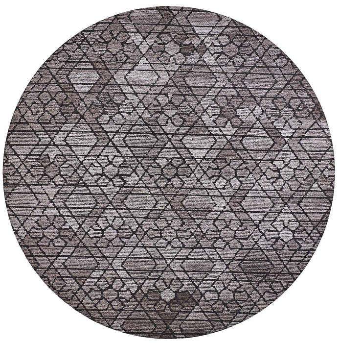 8' Round Wool Paisley Hand Tufted Area Rug - Black And Taupe