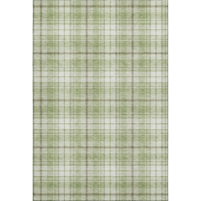10' X 14' Plaid Washable Area Rug With UV Protection (678203) - Artichoke Green / Ivory