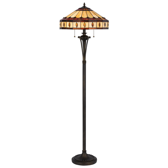 Two Light Traditional Shaped Floor Lamp With Purple And Ivory Abstract Tiffany Glass Empire Shade - Bronze