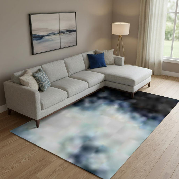 10' X 14' Abstract Washable Area Rug With UV Protection (717542) - Blue / Ivory