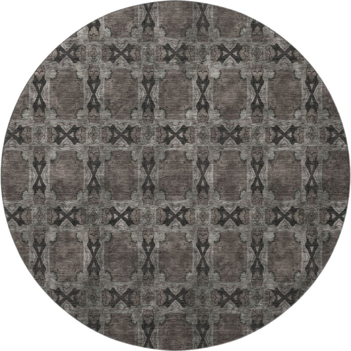 8' Floral Medallion Washable Round Rug With UV Protection (649483) - Gray / Charcoal