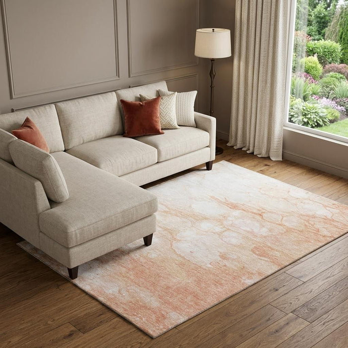 10' X 14' Abstract Washable Area Rug With UV Protection (656759) - Coral / Ivory