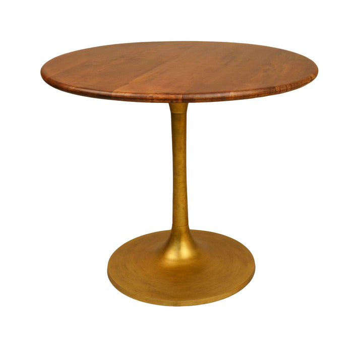 36" Rounded Solid Wood And Iron Pedestal Base Dining Room Table - Brown