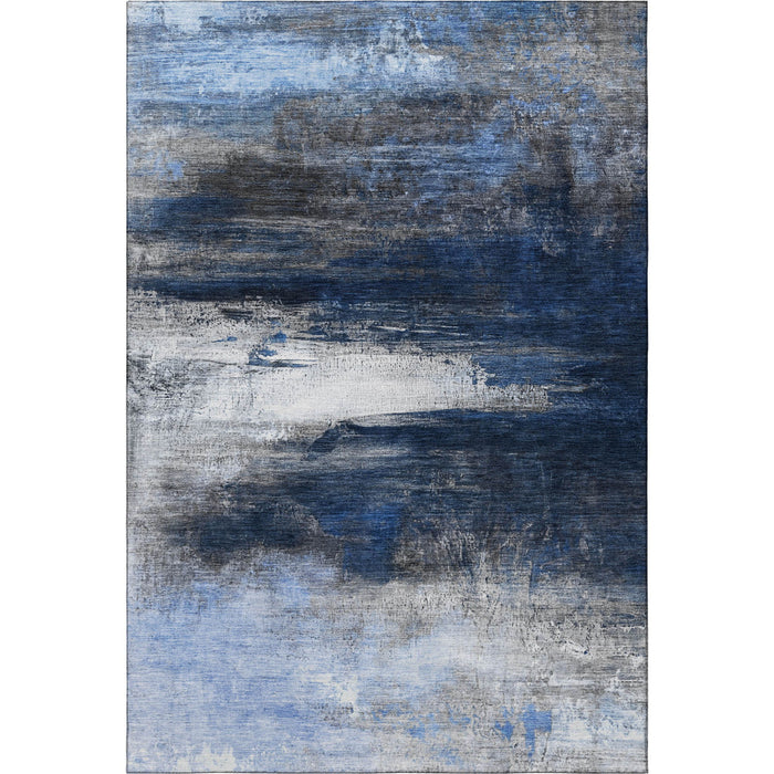 10' X 14' Abstract Washable Area Rug With UV Protection (714697) - Navy Blue / Ivory