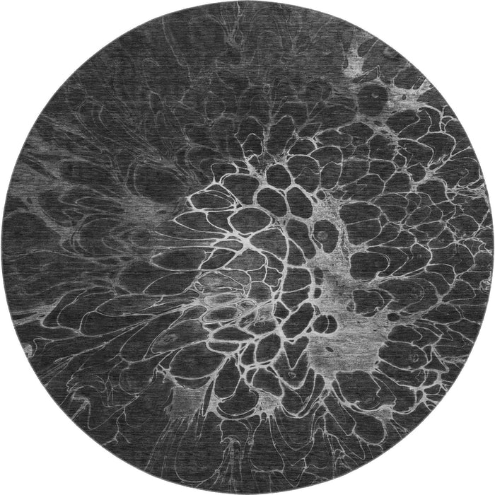 8' Abstract Washable Round Rug With UV Protection (654557) - Charcoal / Silver