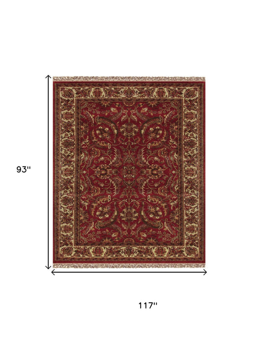 8' X 10' Wool Oriental Hand Knotted Area Rug With Fringe (744232) - Red / Ivory / Gold