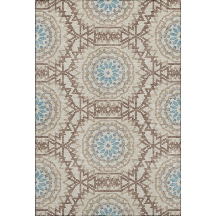 10' X 14' Geometric Washable Area Rug With UV Protection (652251) - Khaki / Teal