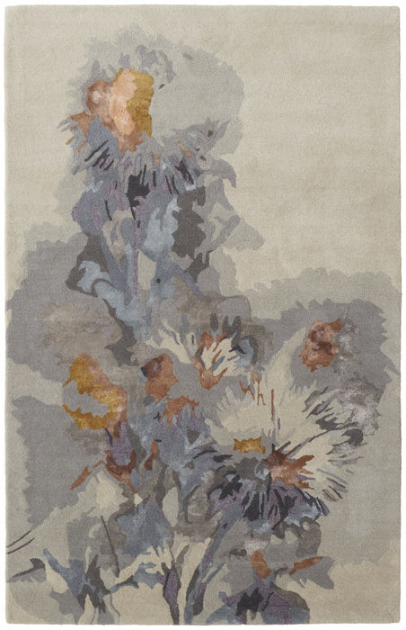 10' x 14' Wool Floral Hand Tufted Area Rug - Blue And Gray