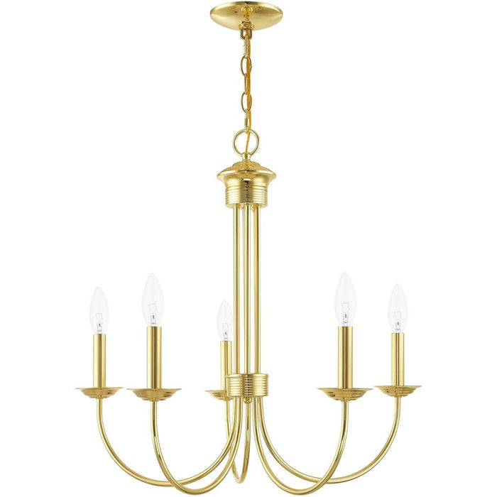 24" Five Light Dimmable Chandelier With Shades - Brass