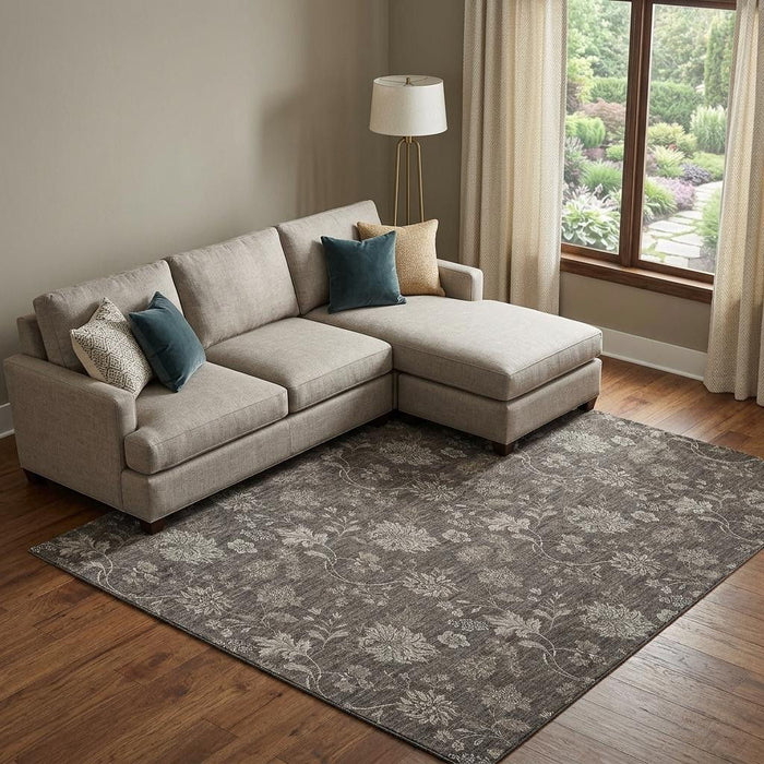 10' X 14' Floral Washable Area Rug With UV Protection (655920) - Chocolate / Beige