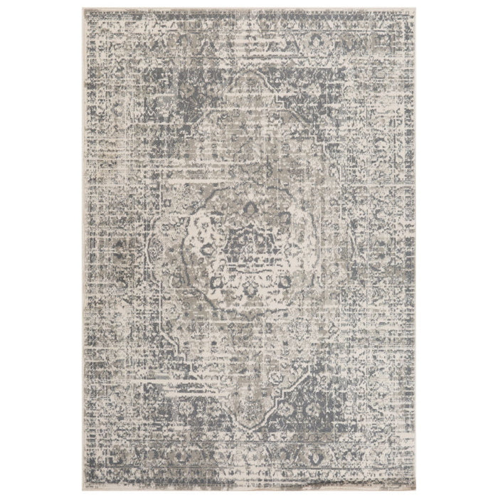 10' x 14' Medallion Power Loom Area Rug - Medium Gray And Ivory