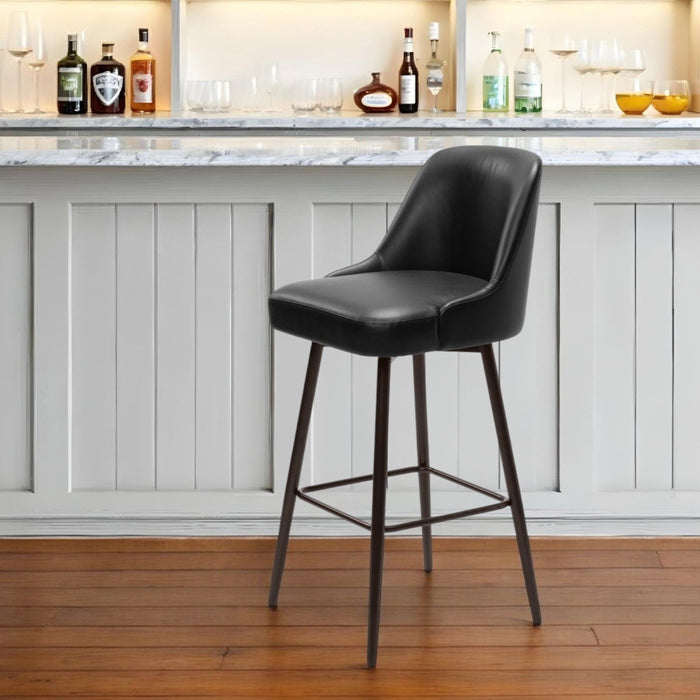 Faux Leather And Steel Bar Height Swivel Bar Chair - Black And Bronze