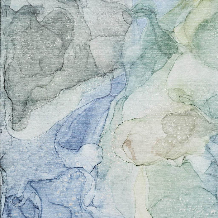 8' X 10' Abstract Washable Area Rug With UV Protection (647006) - Blue / Ivory