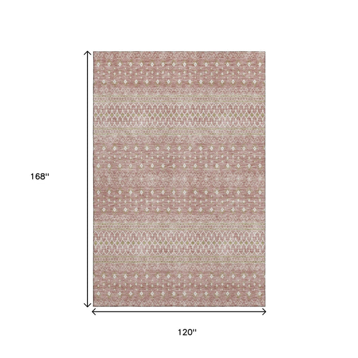 10' X 14' Tribal Washable Area Rug With UV Protection (657161) - Blush / Ivory