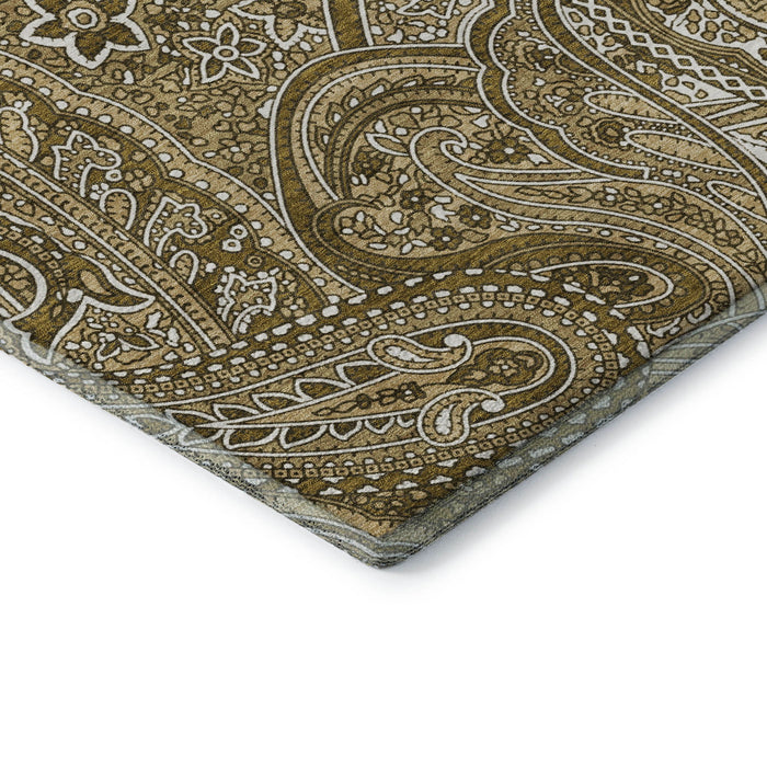 10' X 14' Paisley Washable Area Rug With UV Protection (652641) - Brown / Ivory