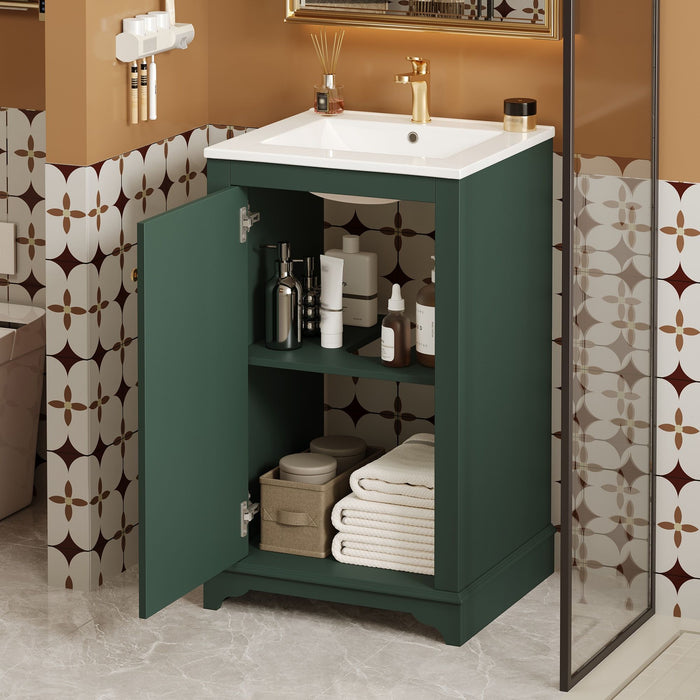 Giga bathroom vanity with sink, freestanding cabinet, soft-close door, adjustable shelf, modern design, white finish