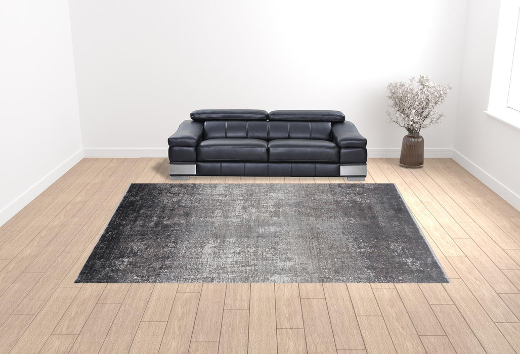 12' x 15' Abstract Power Loom Distressed Area Rug With Fringe - Gray And Black
