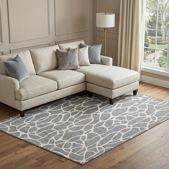 10' X 14' Geometric Washable Area Rug With UV Protection (680415) - Gray / Ivory