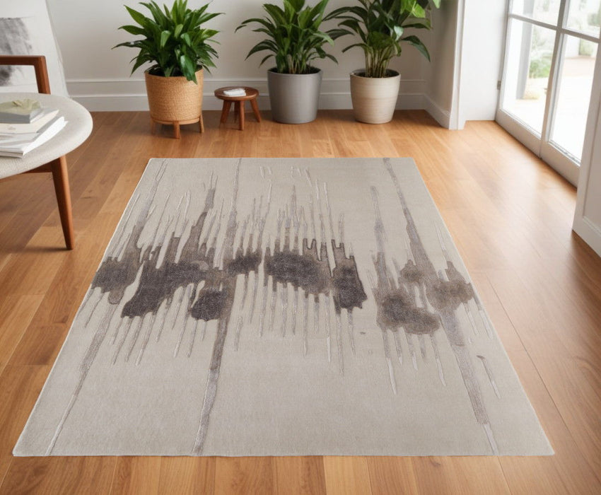 4' x 6' Abstract Hand Tufted Area Rug - Ivory Taupe And Brown