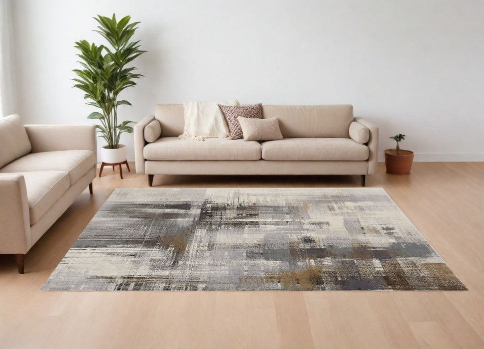 10' x 13' Abstract Power Loom Area Rug - Ivory Gray And Brown