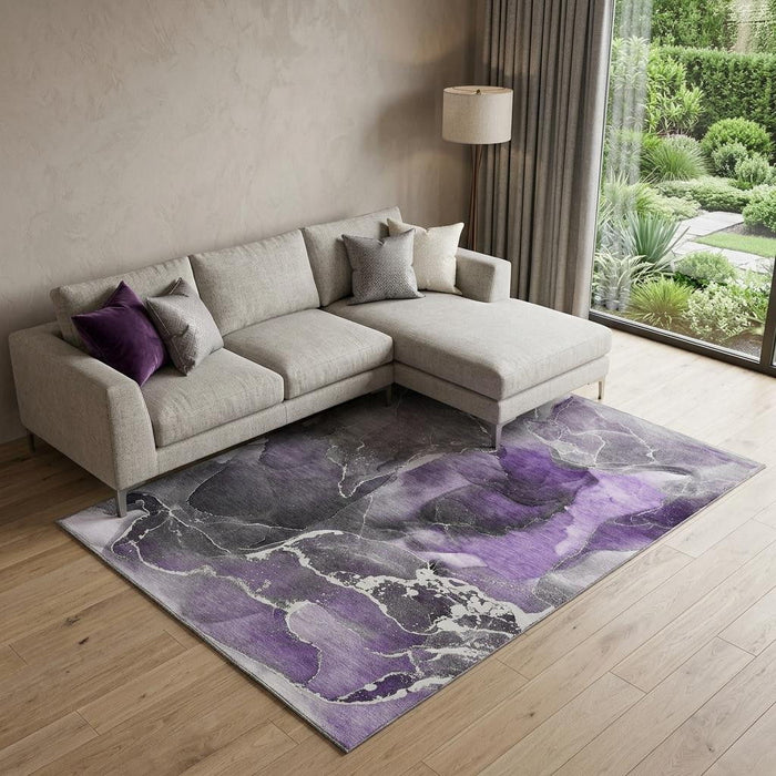 9' X 12' Abstract Washable Area Rug With UV Protection (646697) - Purple / Charcoal